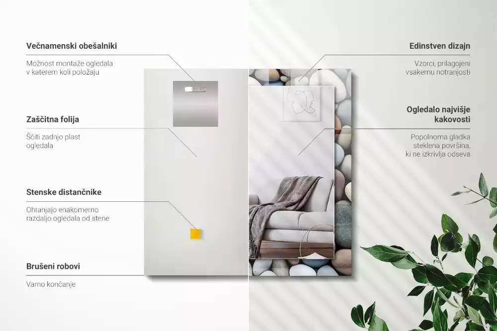 Miroir avec imprimé rectangulaire Pierres lisses colorées