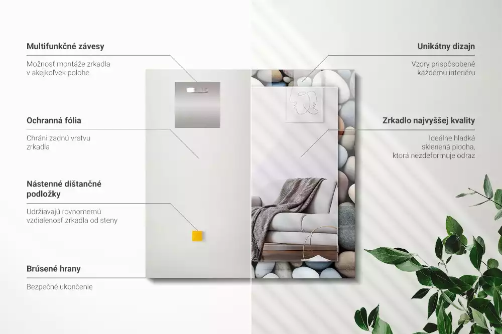 Miroir avec imprimé rectangulaire Pierres lisses colorées