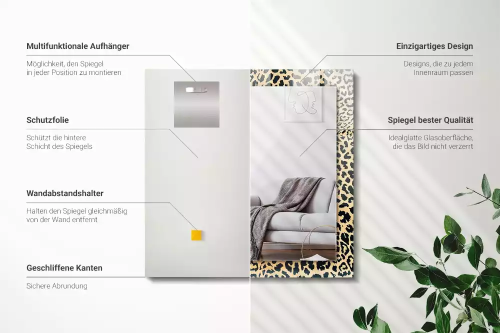 Miroir avec imprimé décoratif rectangulaire Motif léopard