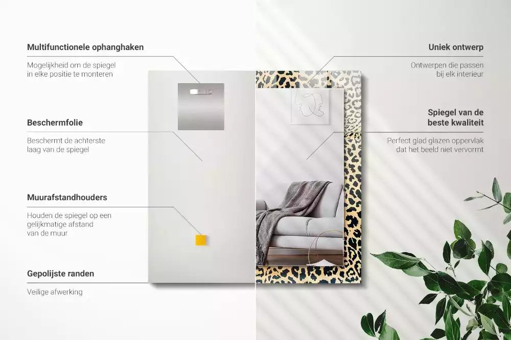 Miroir avec imprimé décoratif rectangulaire Motif léopard