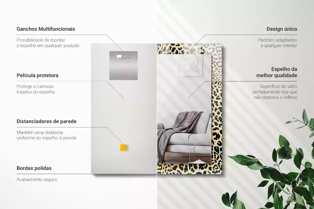 Miroir avec imprimé décoratif rectangulaire Motif léopard