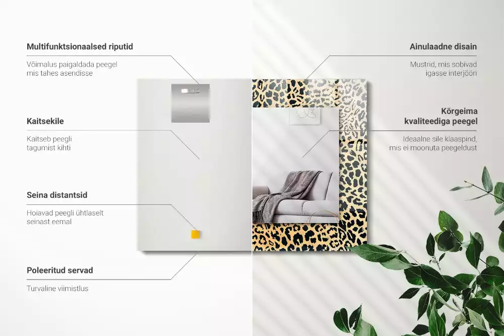 Miroir avec imprimé décoratif rectangulaire Motif léopard