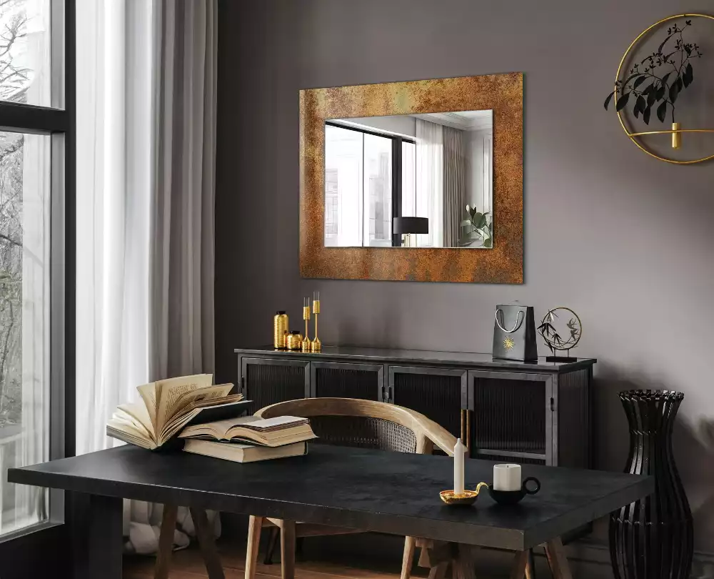 Miroir avec imprimé rectangulaire Tôle rouillée tendance