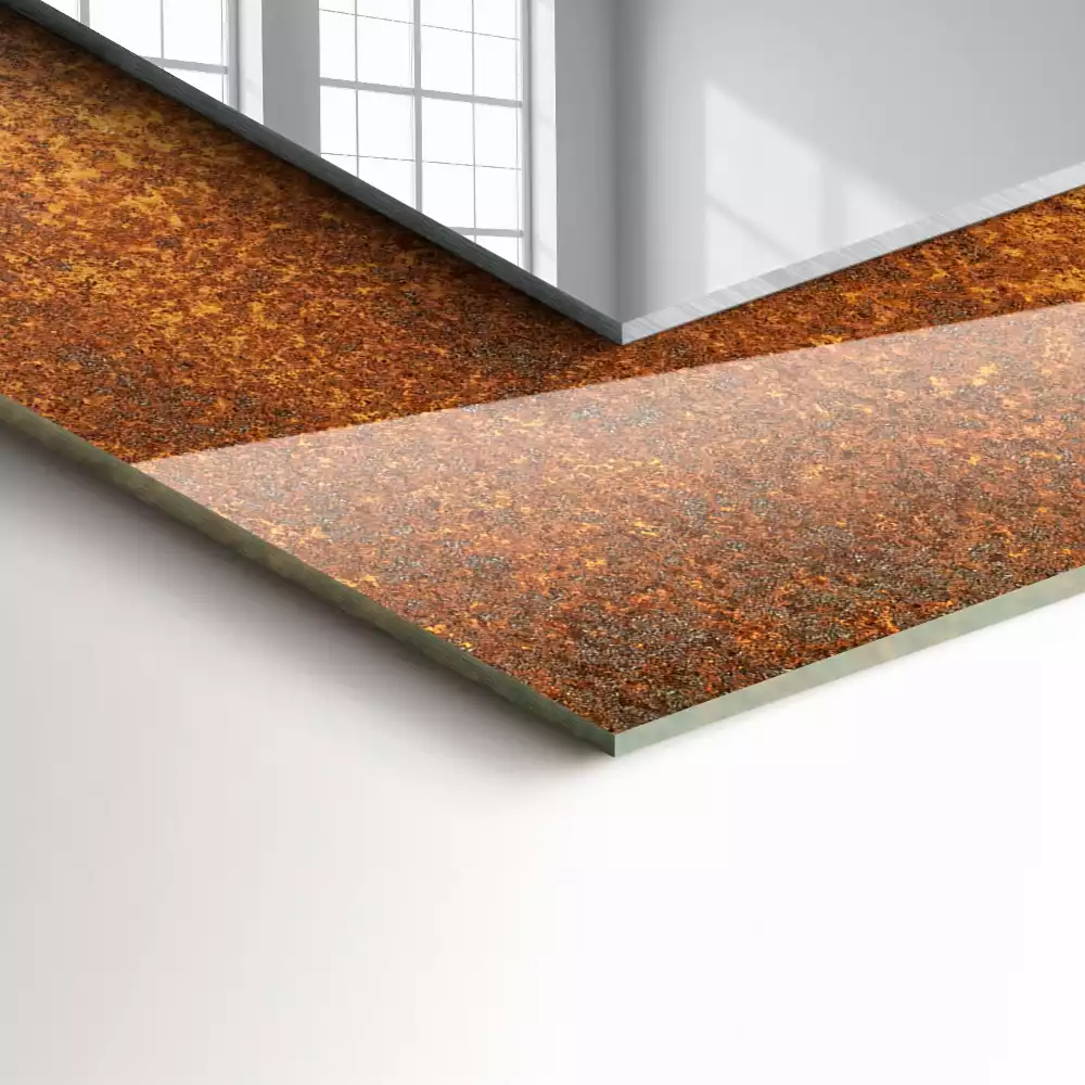 Miroir avec imprimé rectangulaire Tôle rouillée tendance