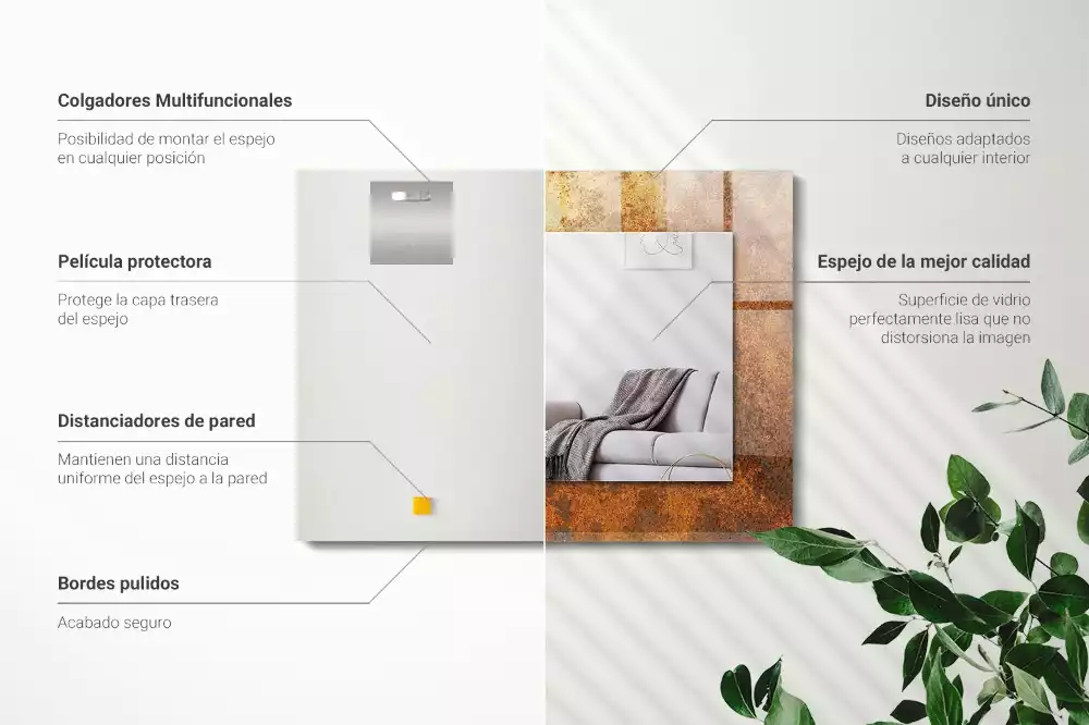 Miroir avec imprimé rectangulaire Tôle rouillée tendance