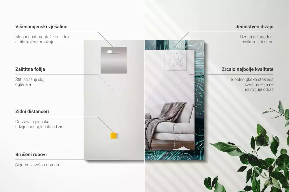 Miroir décoratif rectangulaire Motifs lignes abstraites