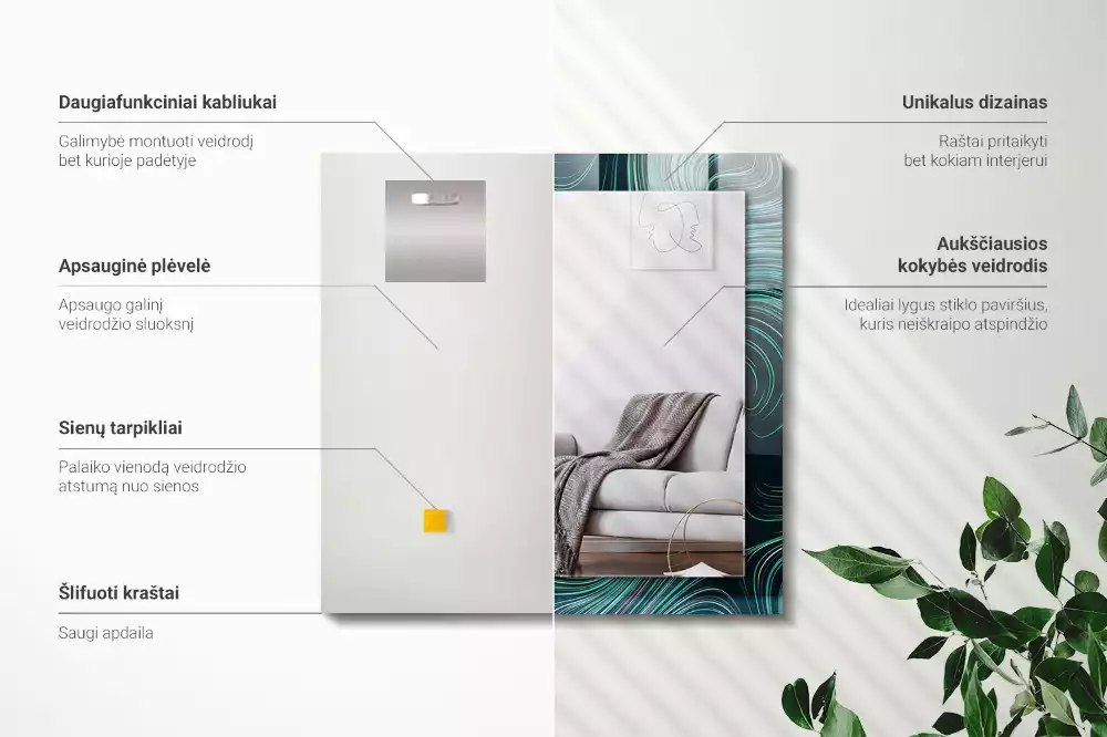 Miroir décoratif rectangulaire Motifs lignes abstraites