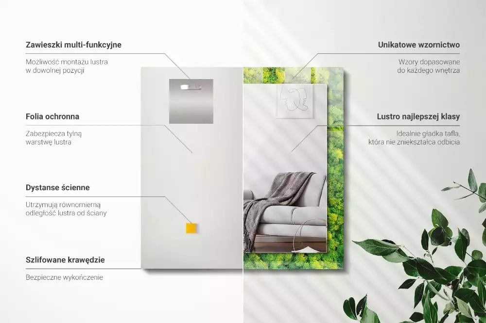 Miroir avec imprimé rectangulaire Mousse verte