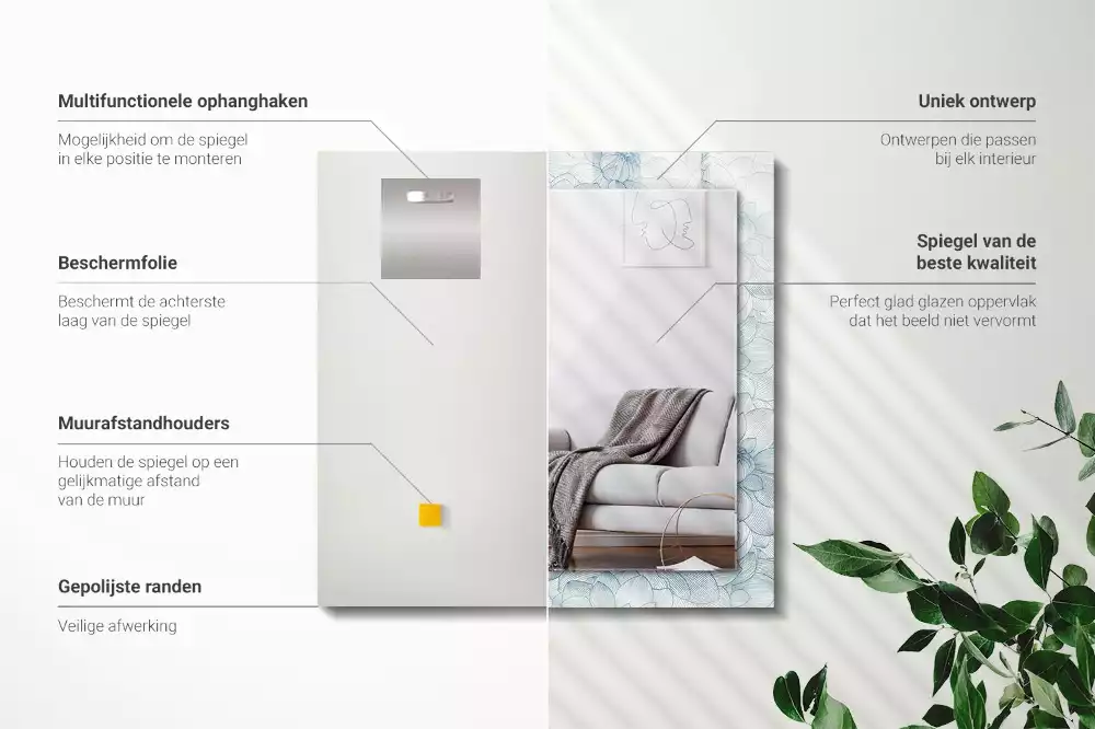 Miroir décoratif rectangulaire Motif fleurs bleu