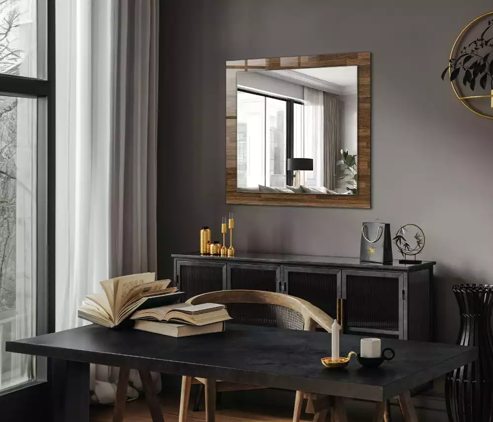 Miroir avec imprimé rectangulaire Panneaux bois