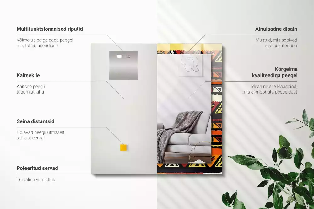 Miroir avec imprimé décoratif rectangulaire Motif ethnique coloré