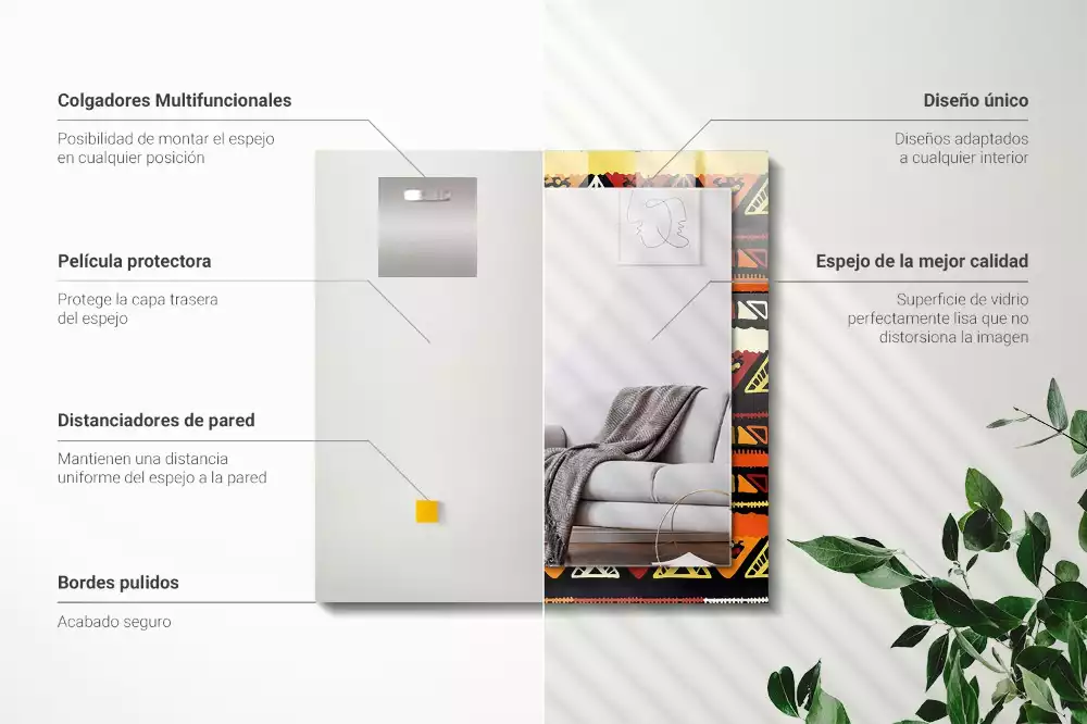 Miroir avec imprimé décoratif rectangulaire Motif ethnique coloré