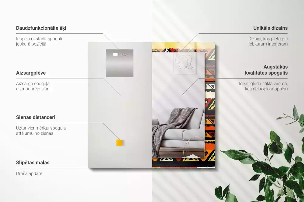 Miroir avec imprimé décoratif rectangulaire Motif ethnique coloré