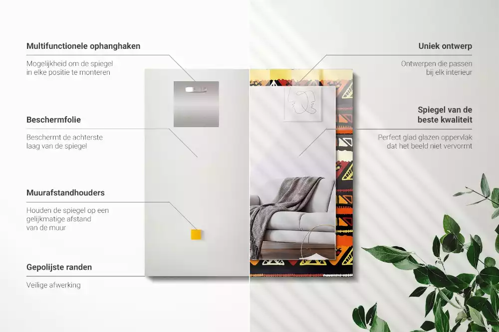 Miroir avec imprimé décoratif rectangulaire Motif ethnique coloré