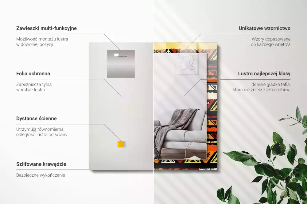 Miroir avec imprimé décoratif rectangulaire Motif ethnique coloré