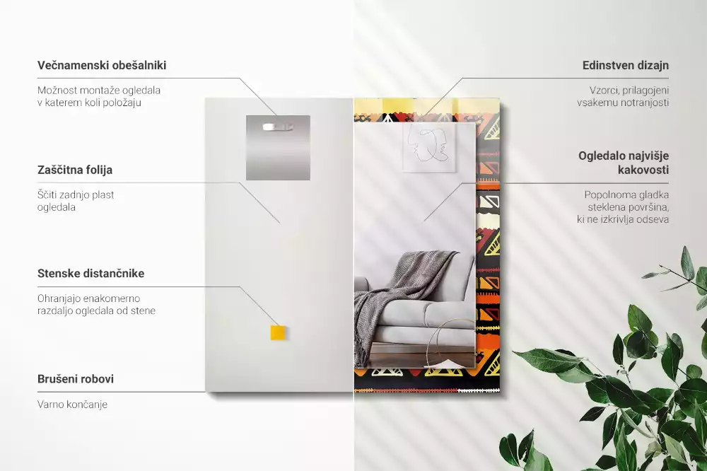 Miroir avec imprimé décoratif rectangulaire Motif ethnique coloré