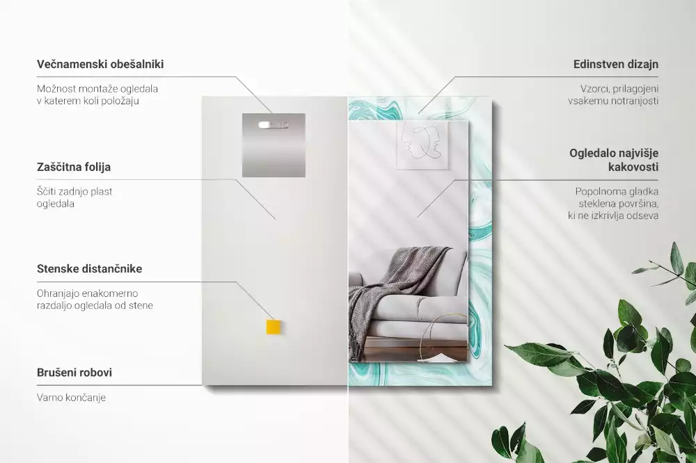 Miroir décoratif rectangulaire Motif marbré abstrait