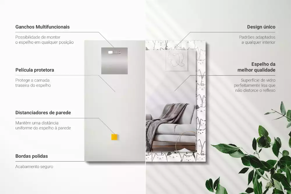Miroir avec imprimé rectangulaire Chats joyeux