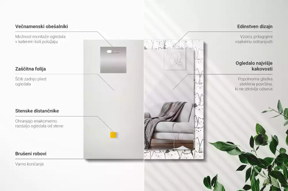 Miroir avec imprimé rectangulaire Chats joyeux