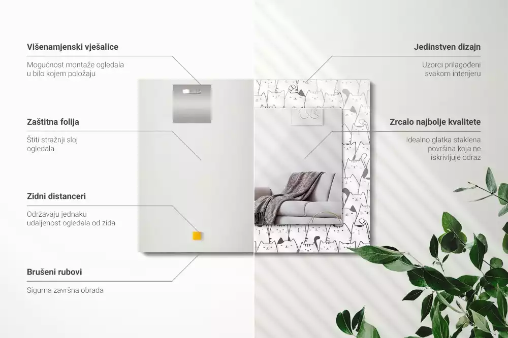 Miroir avec imprimé rectangulaire Chats joyeux