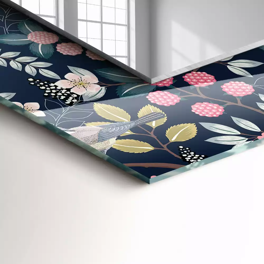 Miroir avec imprimé décoratif rectangulaire Fleurs feuilles oiseaux