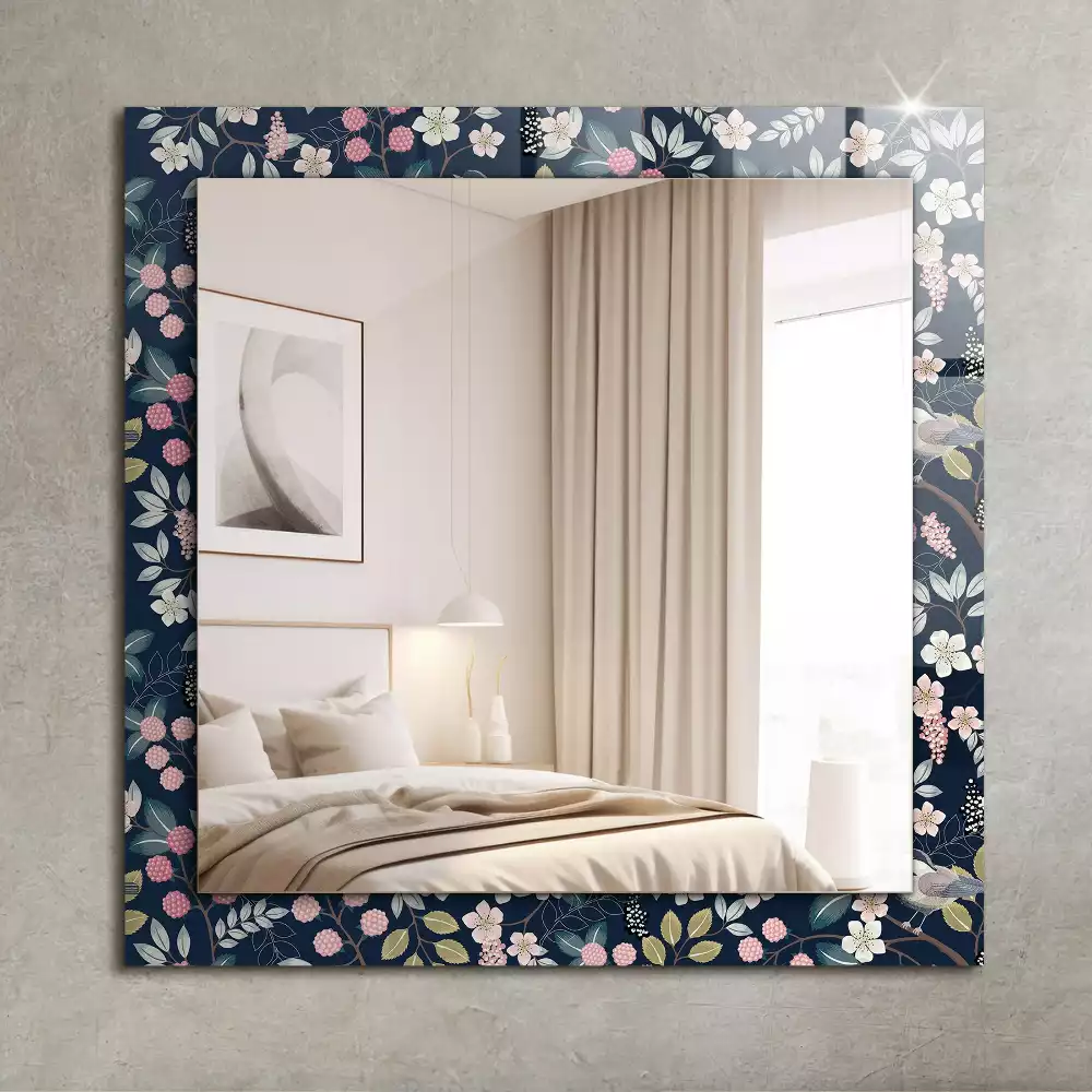 Miroir avec imprimé décoratif rectangulaire Fleurs feuilles oiseaux