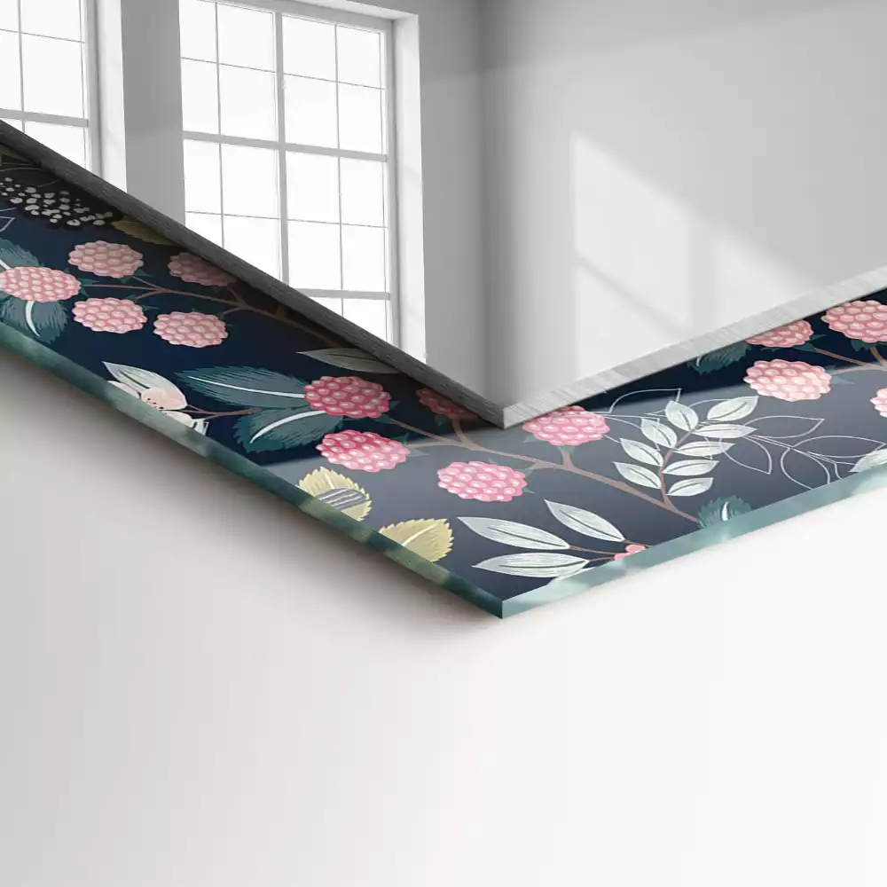 Miroir avec imprimé décoratif rectangulaire Fleurs feuilles oiseaux