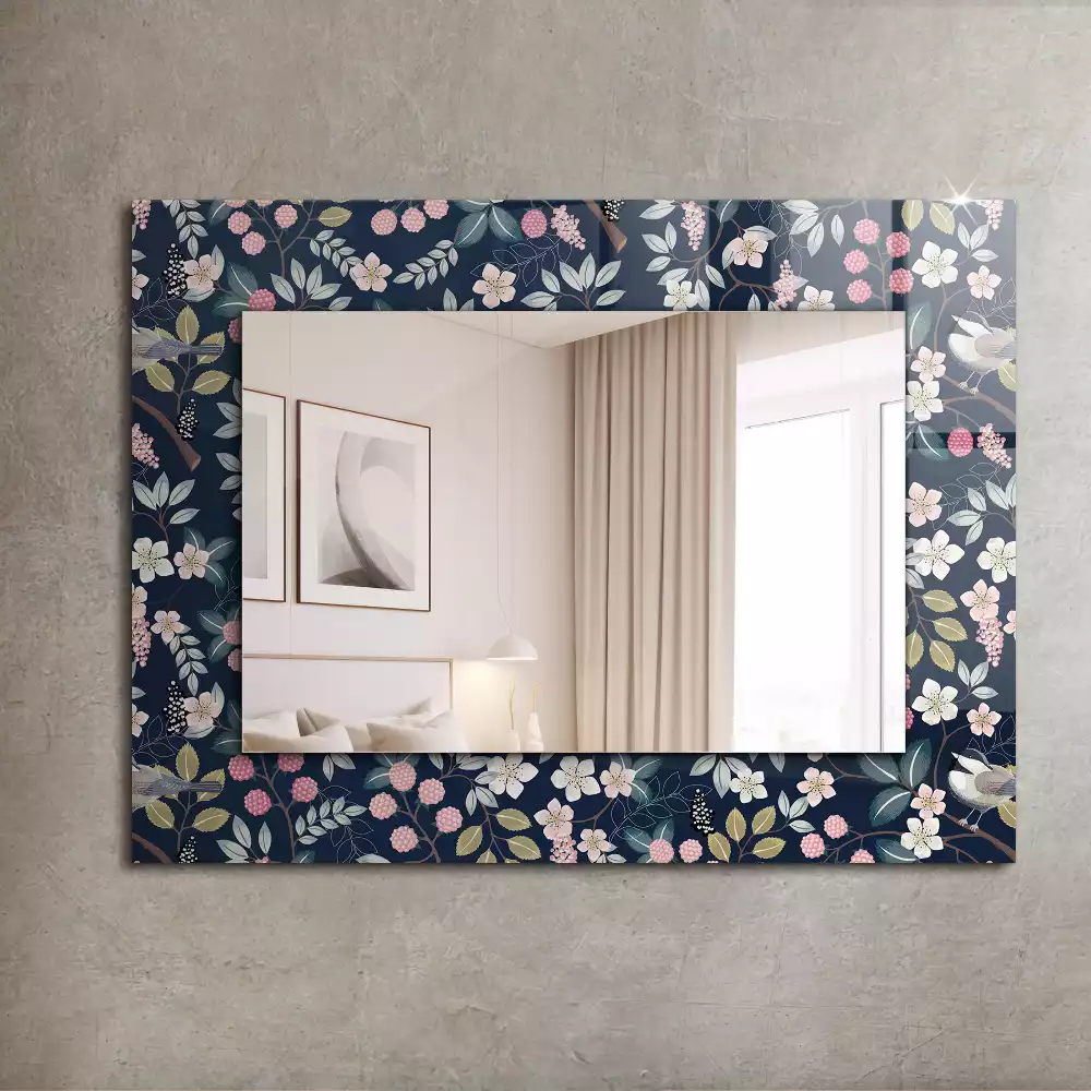 Miroir avec imprimé décoratif rectangulaire Fleurs feuilles oiseaux