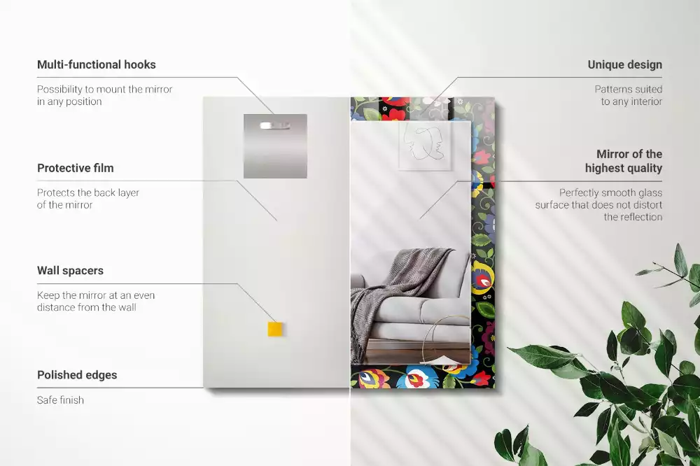 Miroir avec imprimé rectangulaire Motifs folkloriques colorés