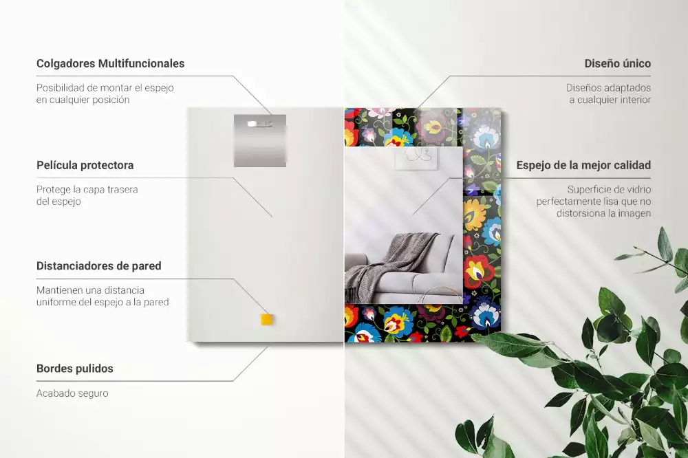 Miroir avec imprimé rectangulaire Motifs folkloriques colorés