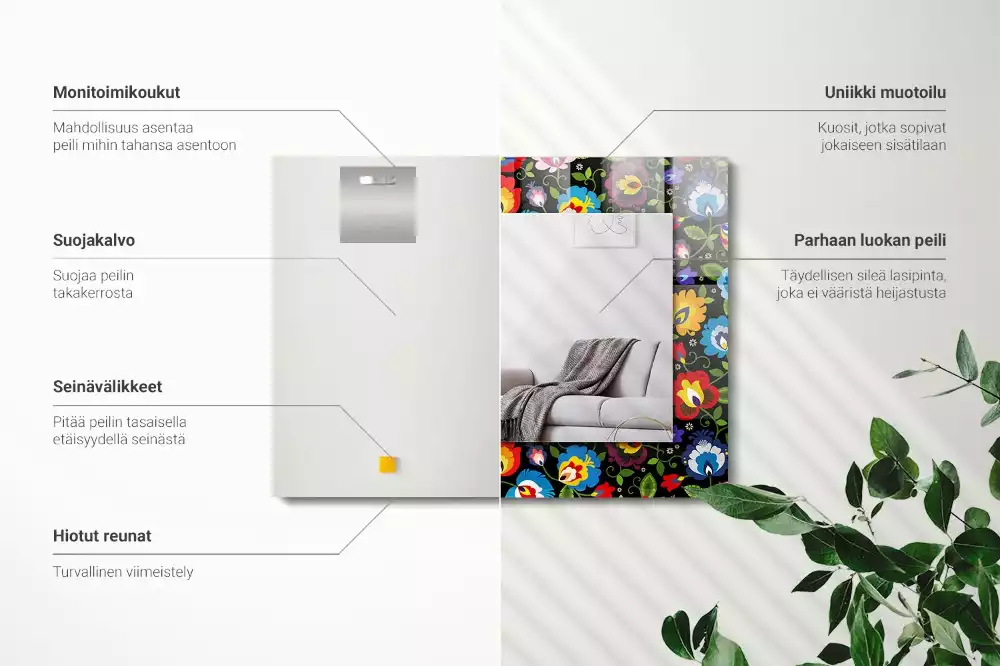 Miroir avec imprimé rectangulaire Motifs folkloriques colorés