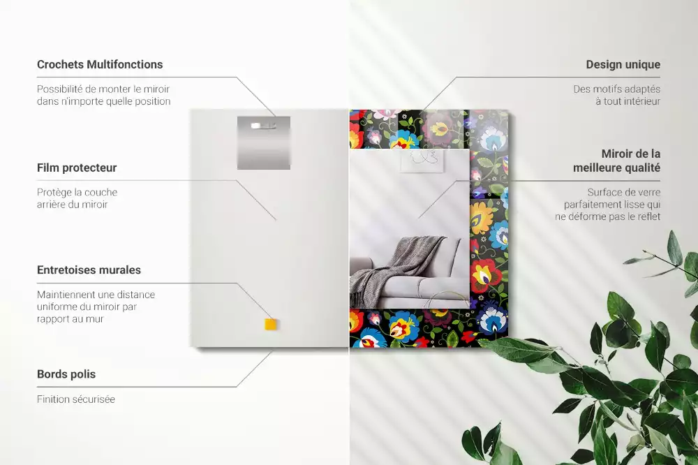 Miroir avec imprimé rectangulaire Motifs folkloriques colorés