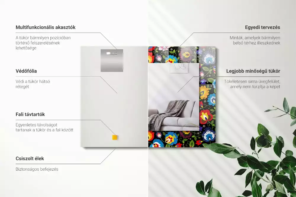 Miroir avec imprimé rectangulaire Motifs folkloriques colorés