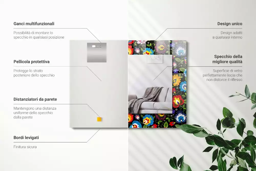 Miroir avec imprimé rectangulaire Motifs folkloriques colorés