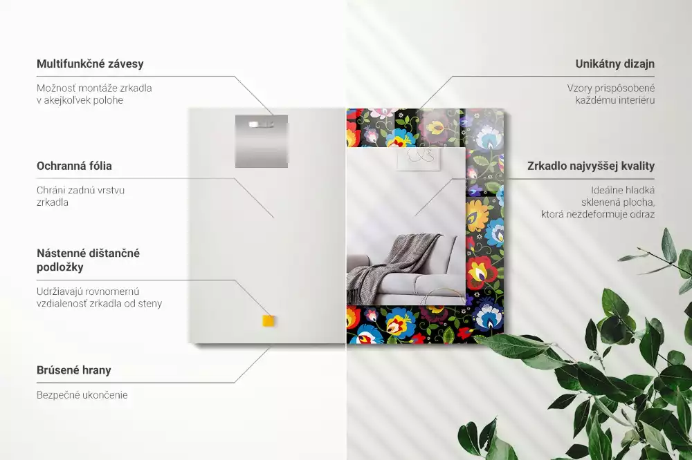 Miroir avec imprimé rectangulaire Motifs folkloriques colorés