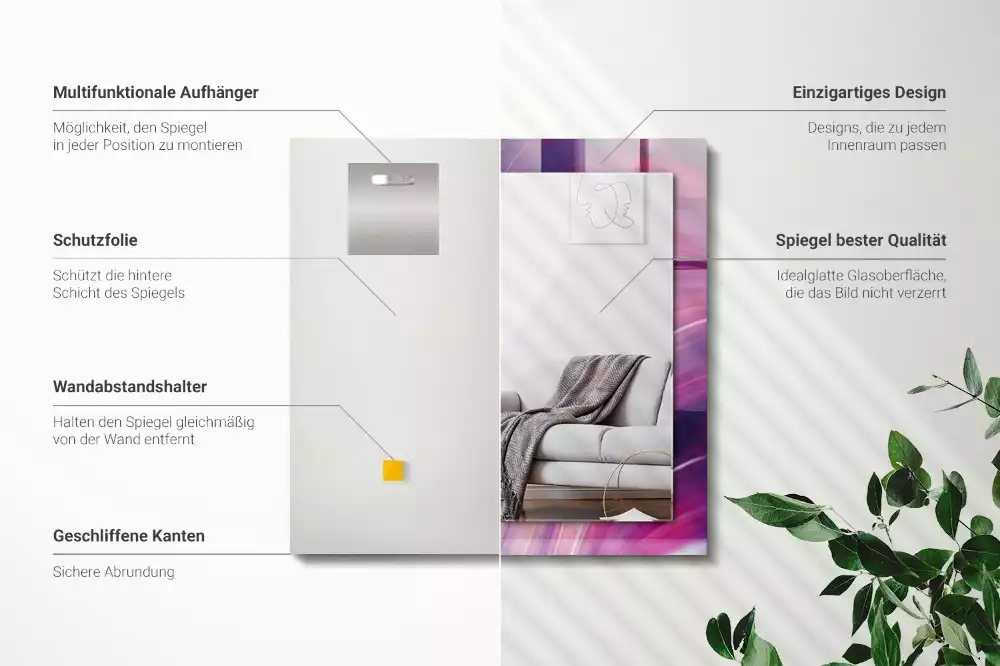 Miroir avec imprimé décoratif rectangulaire Vagues colorées abstraites