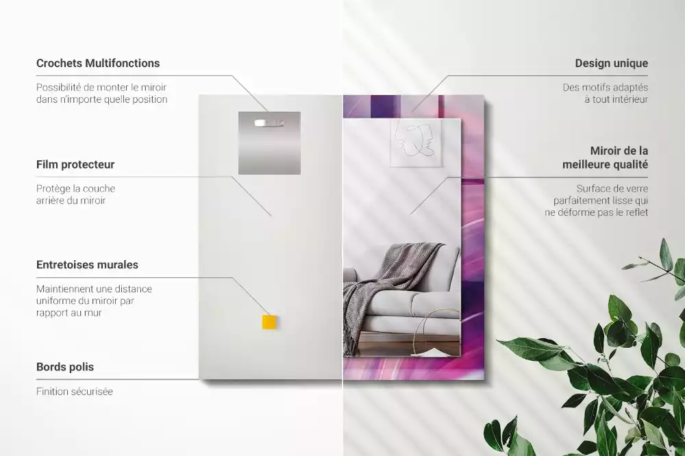 Miroir avec imprimé décoratif rectangulaire Vagues colorées abstraites