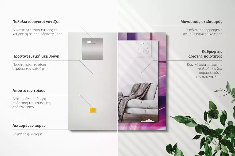 Miroir avec imprimé décoratif rectangulaire Vagues colorées abstraites