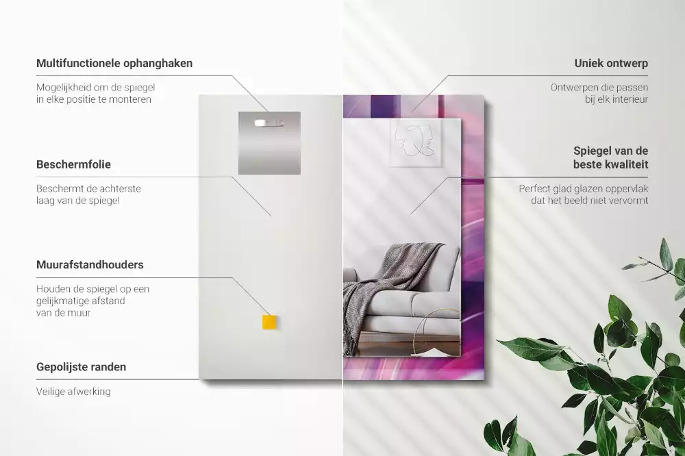 Miroir avec imprimé décoratif rectangulaire Vagues colorées abstraites