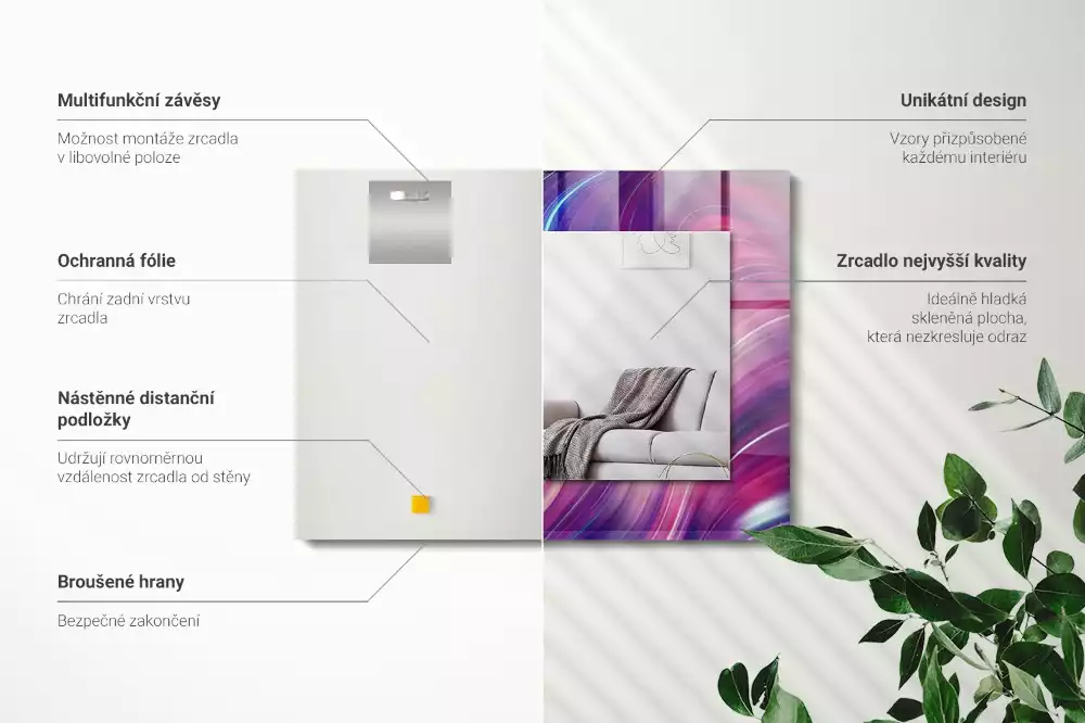 Miroir avec imprimé décoratif rectangulaire Vagues colorées abstraites