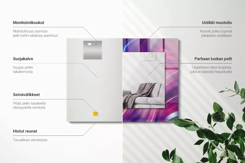 Miroir avec imprimé décoratif rectangulaire Vagues colorées abstraites