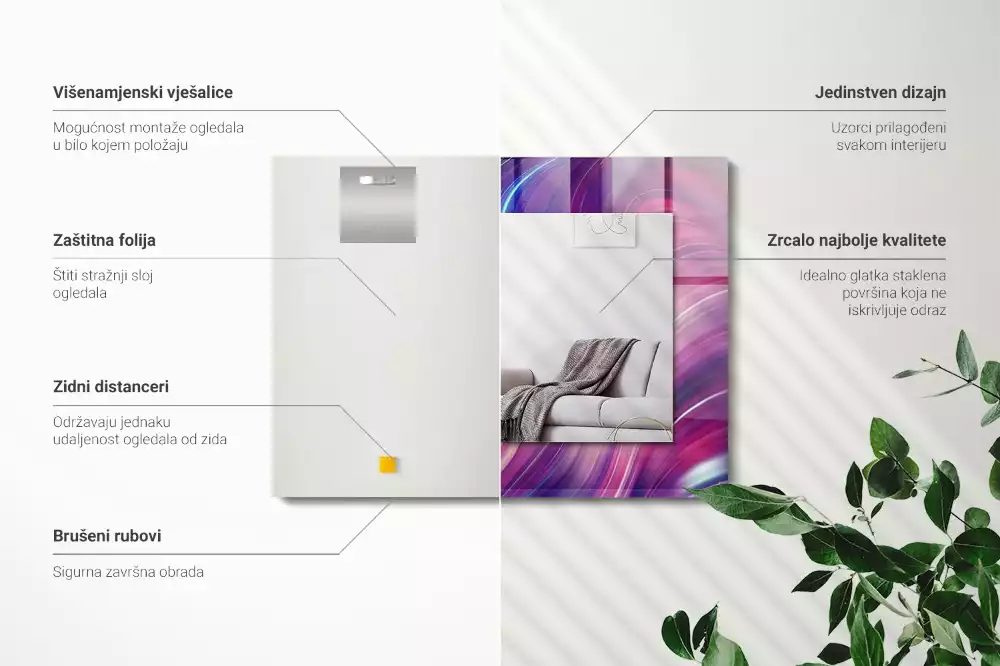 Miroir avec imprimé décoratif rectangulaire Vagues colorées abstraites