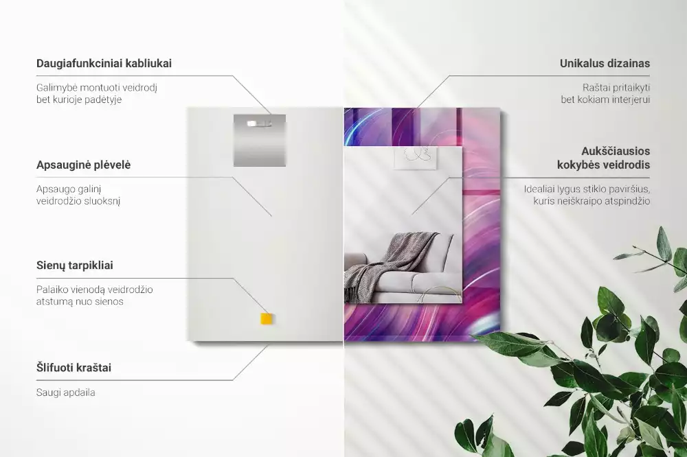 Miroir avec imprimé décoratif rectangulaire Vagues colorées abstraites