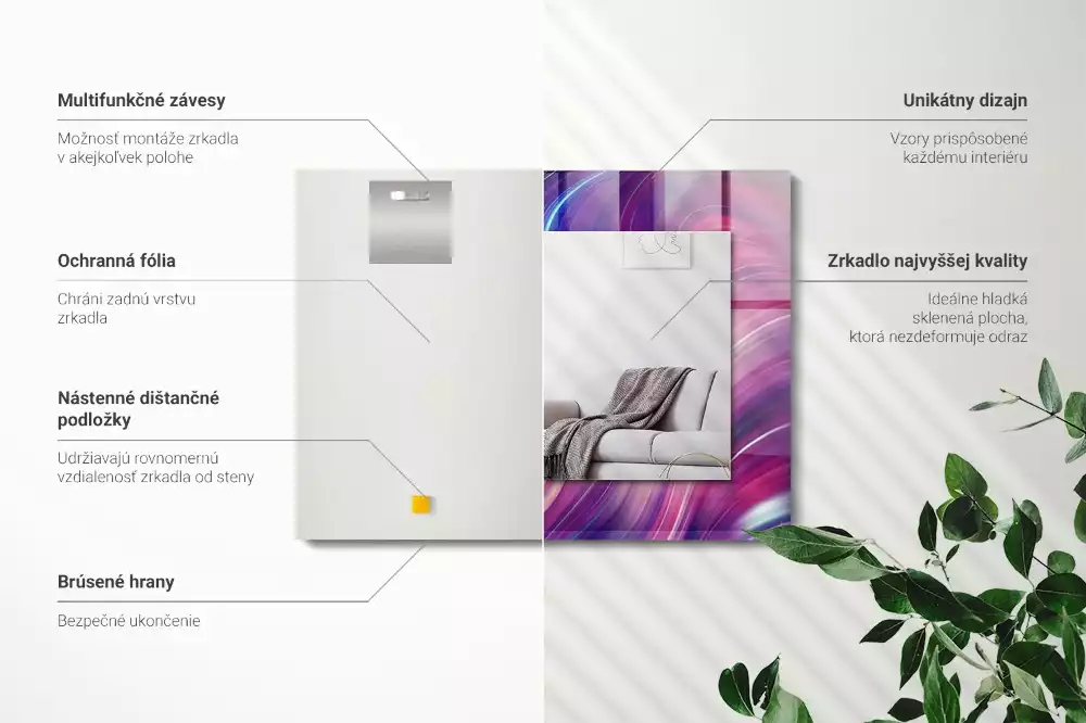 Miroir avec imprimé décoratif rectangulaire Vagues colorées abstraites