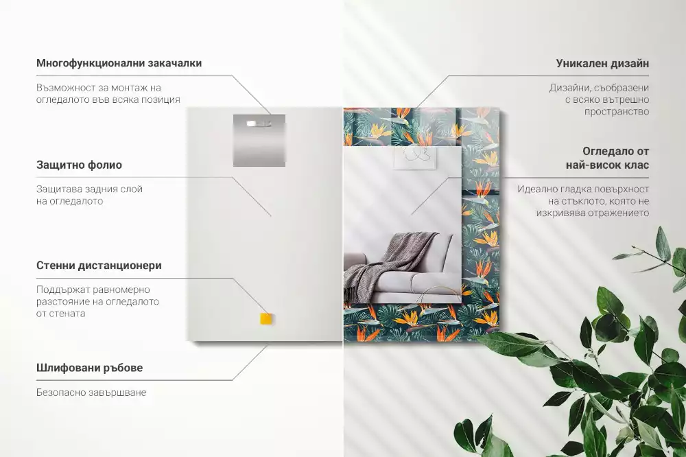 Miroir décoratif rectangulaire Fleurs et feuilles