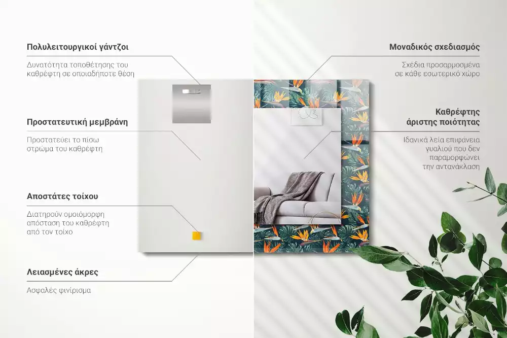 Miroir décoratif rectangulaire Fleurs et feuilles