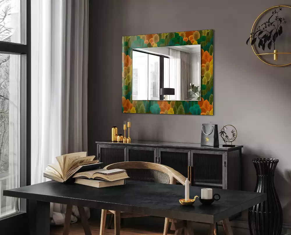 Miroir avec imprimé rectangulaire Arbres d’automne