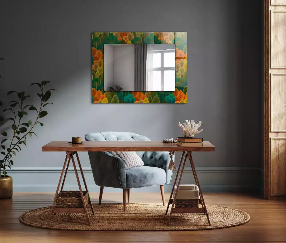 Miroir avec imprimé rectangulaire Arbres d’automne