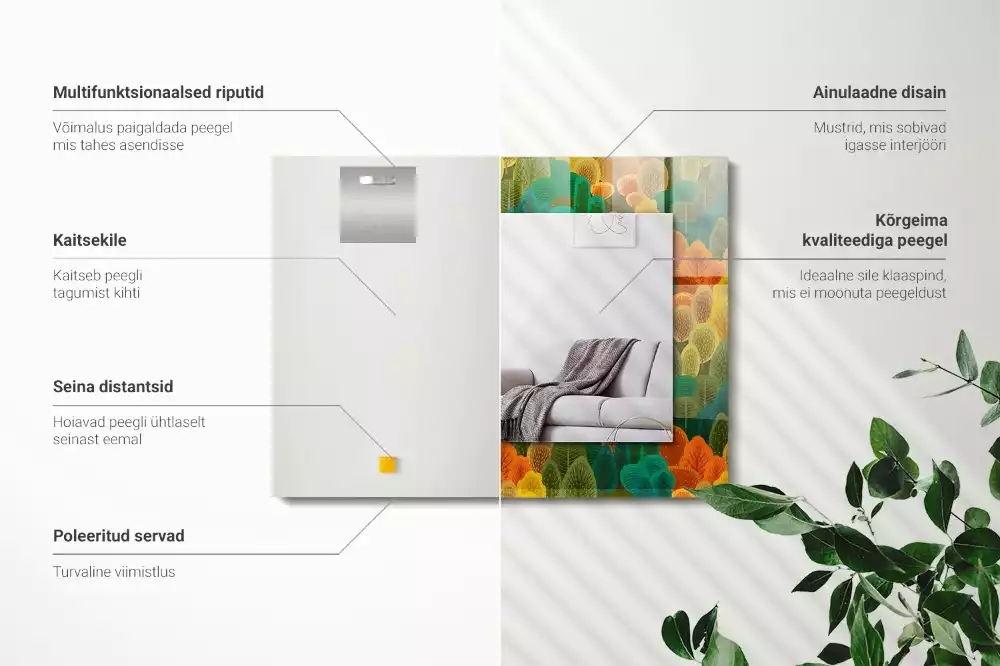 Miroir avec imprimé rectangulaire Arbres d’automne