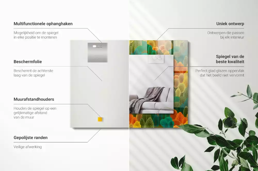 Miroir avec imprimé rectangulaire Arbres d’automne